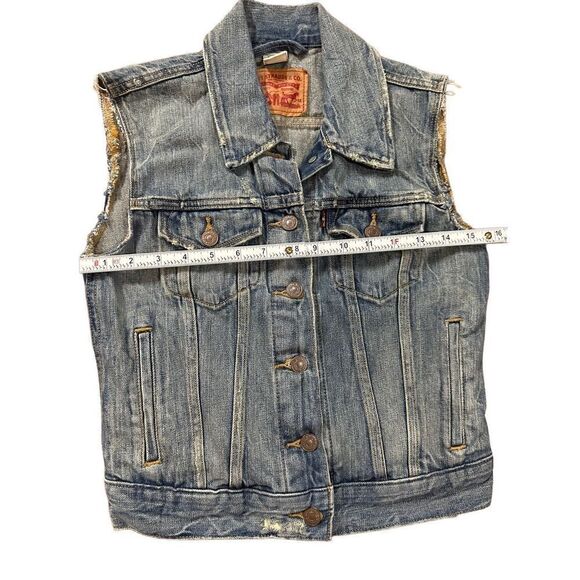 Levi’s womens trucker denim sleeveless vest jacket sz XS - Picture 3 of 8